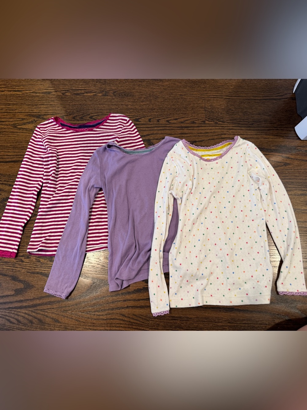 Mini Boden Girls 3-Piece Long Sleeve Top Lot Size 8-10 Stripes Stars Purple